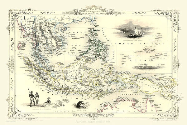 Old Map of Malay Archipelago, or East India Islands 1851 by John Tallis