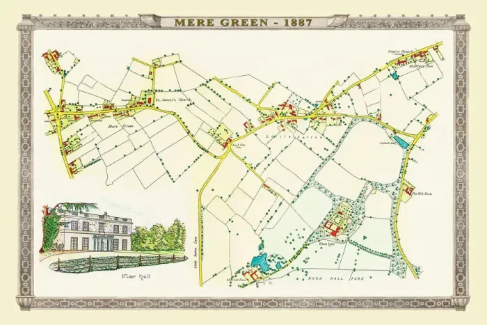 Framed Print : Old Map of Mere Green to Little Sutton in the West Midlands 1884