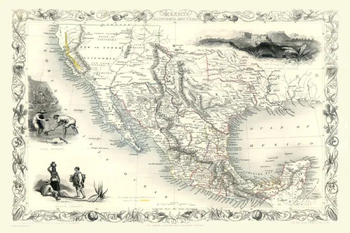 Framed Print : Old Map of Mexico, California & Texas 1851by John Tallis