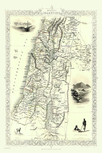 Old Map of Modern Palestine Published in 1851 by John Tallis