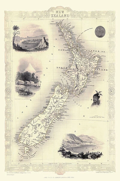 Old Map of New Zealand 1851 by John Tallis