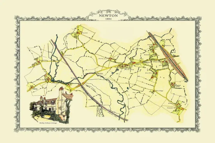 Framed Print : Old Map of Newton near West Bromwich showing Bishop Astburys Cottage 1884 Framed Print : Old Map of Newton near West Bromwich showing Bishop Astburys Cottage 1884