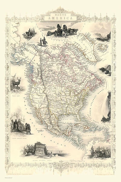Old Map of North America 1851 by John Tallis