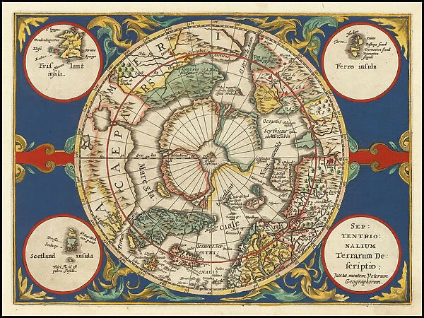 Old Map of The North Pole 'Septentrionalium Terrarum descriptio' originally Published by Johannes Cloppenburg 1632