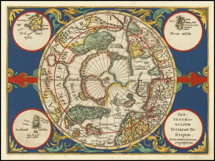 Framed Print : Old Map of The North Pole Septentrionalium Terrarum descriptio'originally Published by Johannes Cloppenburg 1632 Framed Print : Old Map of The North Pole Septentrionalium Terrarum descriptio'originally Published by Johannes Cloppenburg 1632