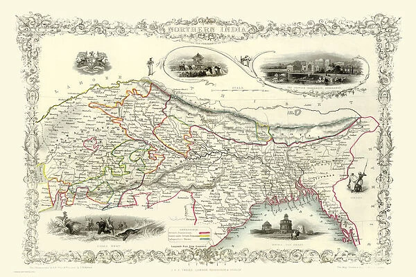 Old Map of Northern India 1851 by John Tallis