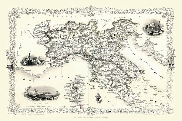 Old Map of Northern Italy 1851 by John Tallis