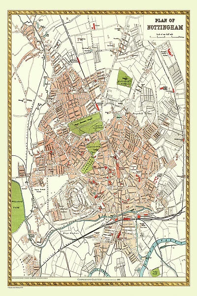 Old Map of Nottingham 1893 from the Comprehensive Gazetteer Atlas of England and Wales