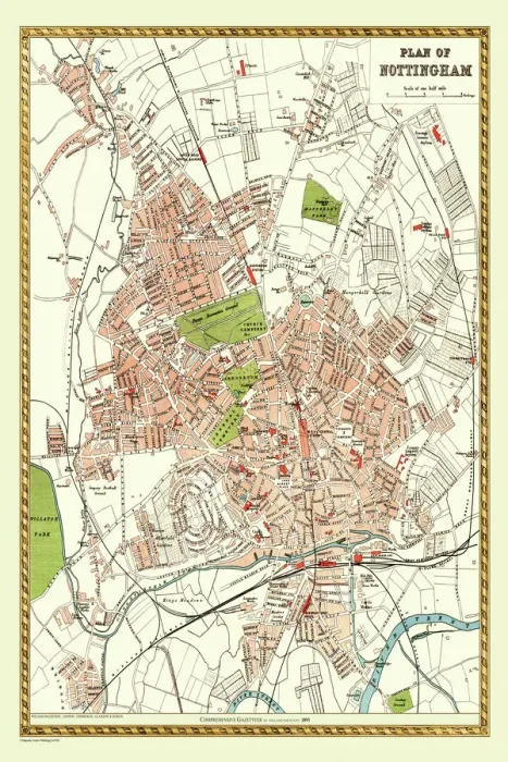 Framed Print : Old Map of Nottingham 1893 from the Comprehensive Gazetteer Atlas of England and Wales Framed Print : Old Map of Nottingham 1893 from the Comprehensive Gazetteer Atlas of England and Wales
