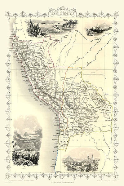 Old Map of Peru and Bolivia 1851 by John Tallis