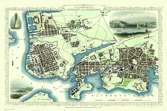 Framed Print : Old Map of Plymouth Devonport and Stonehouse 1851 by John Tallis Framed Print : Old Map of Plymouth Devonport and Stonehouse 1851 by John Tallis
