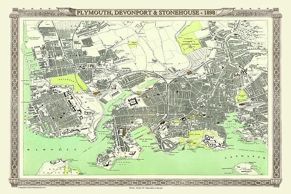 Old Map of Plymouth, Devonport and Stonehouse 1898 from the Royal Atlas by Bartholomew
