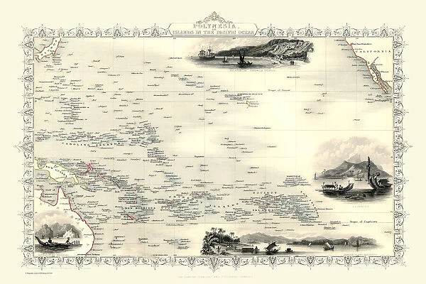 Old Map of Polynesia, or Islands in the Pacific Ocean 1851 by John Tallis