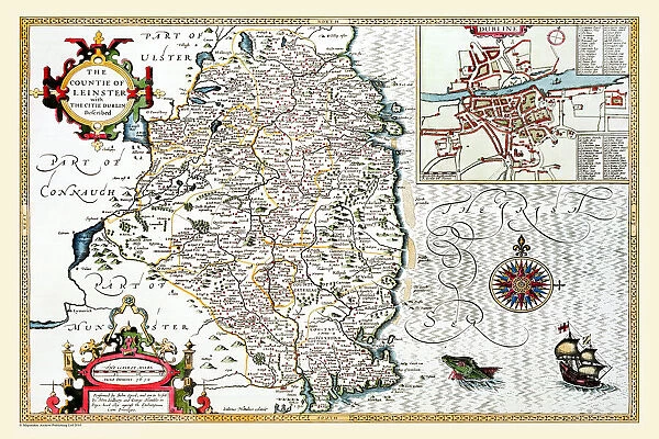Old Map of The Province of Leinster, Ireland 1611 by John Speed
