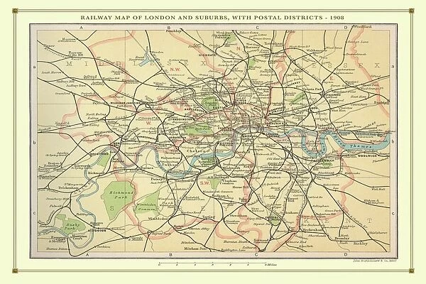 Old Map of the Railways of London and Suburbs 1908 by Bartholomew