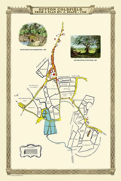 Old Map of the Royal Town of Sutton Coldfield 1765 by John Snape