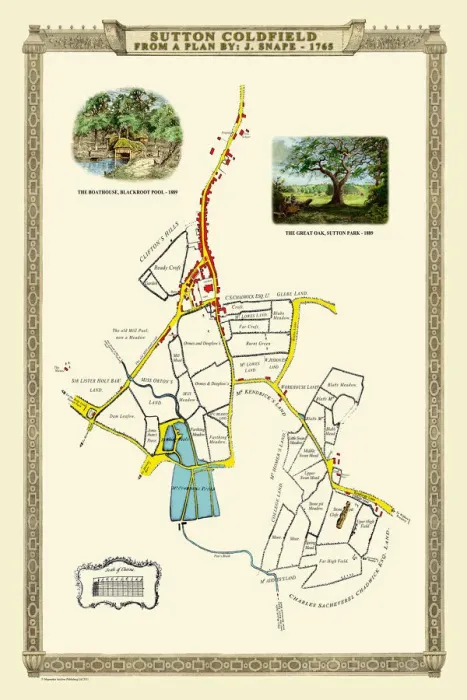 Framed Print : Old Map of the Royal Town of Sutton Coldfield 1765 by John Snape