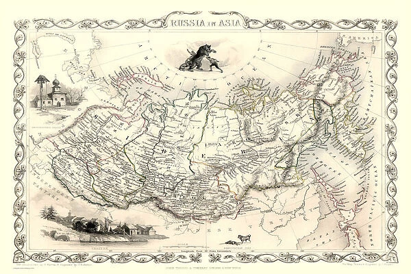Old Map of Russia in Asia 1851 by John Tallis