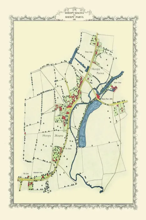 Framed Print : Old Map of Sheepy Magna to Sheepy Parva in Leicestershire 1885