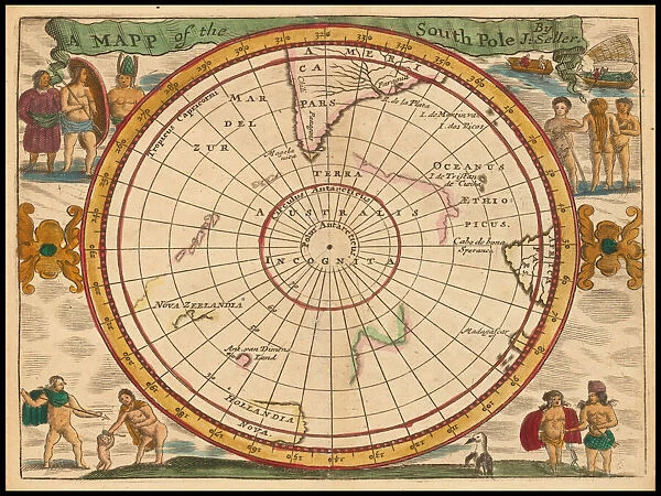 Old Map of The South Pole originally Published by J.Seller 1684