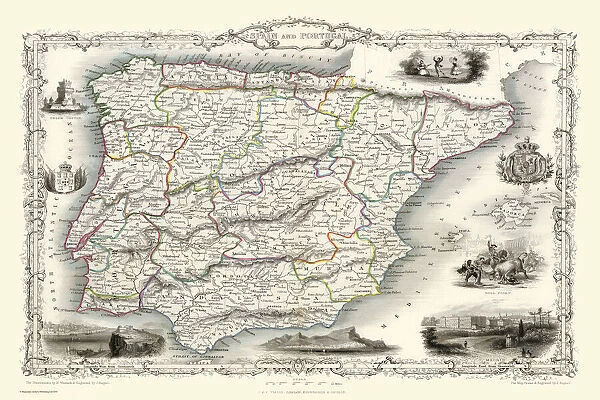 Old Map of Spain & Portugal 1851 by John Tallis