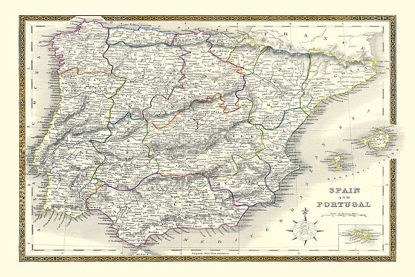 Old Map of Spain and Portugal 1852 by Henry George Collins