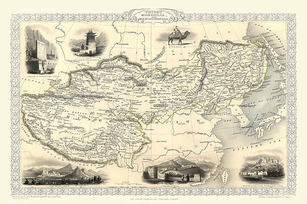 Old Map of Tibet, Mongolia and Manchuria 1851 by John Tallis