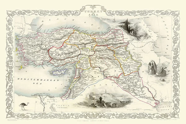 Old Map of Turkey in Asia 1851 by John Tallis