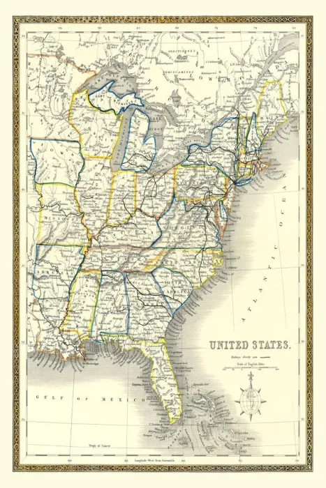 Framed Print : Old Map of The United States of America 1852 by Henry George Collins Framed Print : Old Map of The United States of America 1852 by Henry George Collins