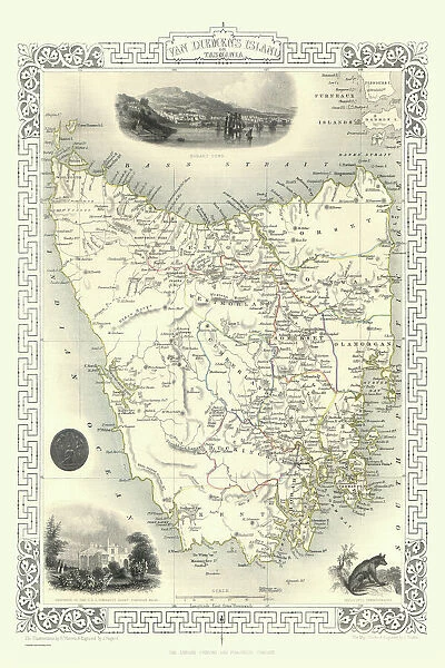 Old Map of Van Diemens Island, or Tasmania 1851 by John Tallis