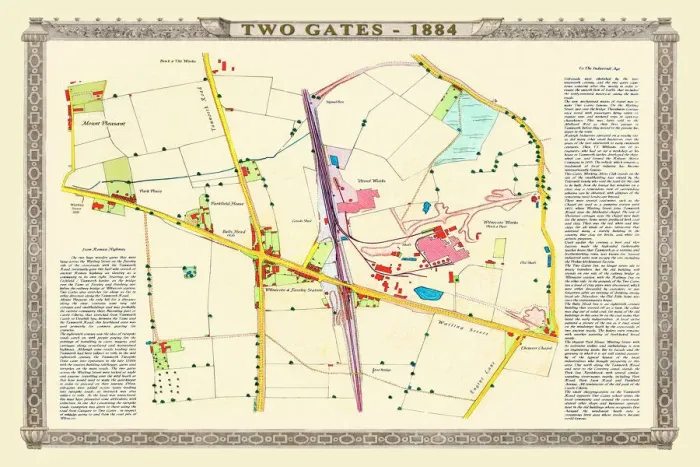 Framed Print : Old Map of the Village of Two Gates near Tamworth in Staffordshire 1884 Framed Print : Old Map of the Village of Two Gates near Tamworth in Staffordshire 1884