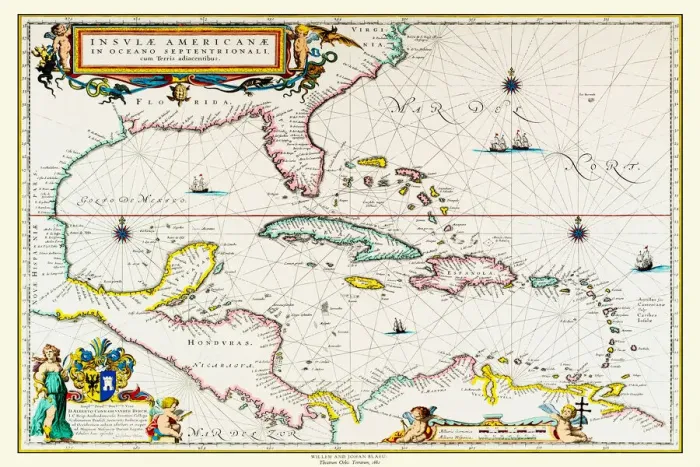 Framed Print : Old Map of The West Indies 1662 by Willem & Johan Blaue from the Theatrum Orbis Terrarum Framed Print : Old Map of The West Indies 1662 by Willem & Johan Blaue from the Theatrum Orbis Terrarum