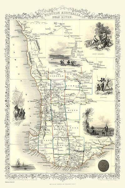 Old Map of Western Australia and the Swan River 1851 by John Tallis