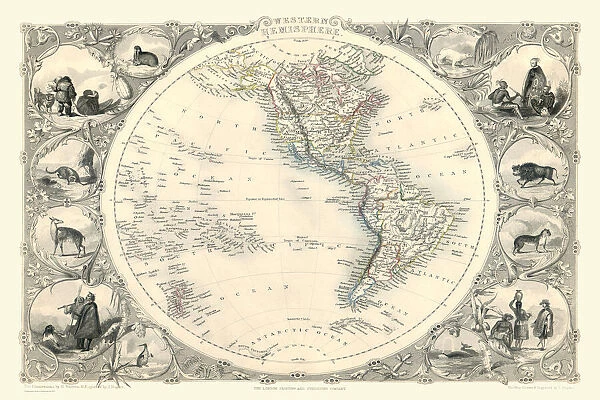 Old Map of The Western Hemisphere 1851 by John Tallis