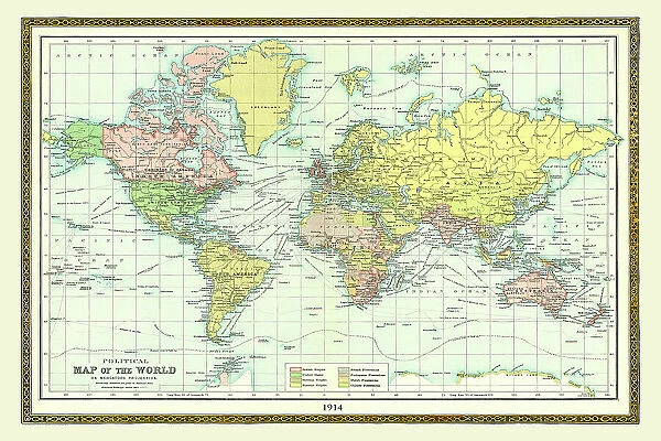 Old Map of the World 1914