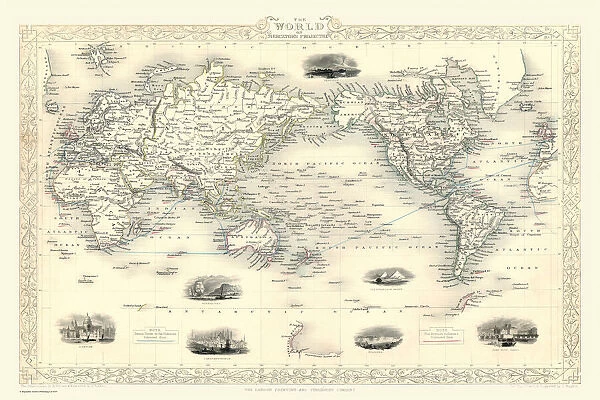Old Map of The World on Mercator's Projection 1851 by John Tallis