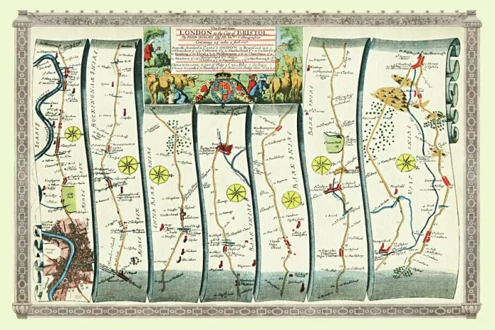 Framed Print : Old Road Strip Map (PLATE 10) The Road from London to the City of Bristol Framed Print : Old Road Strip Map (PLATE 10) The Road from London to the City of Bristol