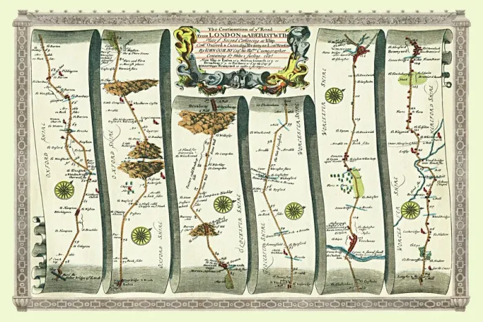 Framed Print : Old Road Strip Map (PLATE 2) The Continuation of the Road from London to Aberystwyth Framed Print : Old Road Strip Map (PLATE 2) The Continuation of the Road from London to Aberystwyth
