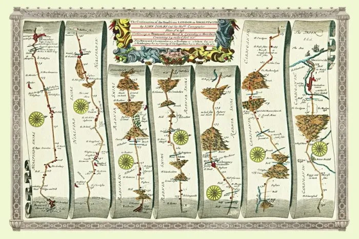 Framed Print : Old Road Strip Map (PLATE 3) The Continuation of the Road from London to Aberystwyth Framed Print : Old Road Strip Map (PLATE 3) The Continuation of the Road from London to Aberystwyth