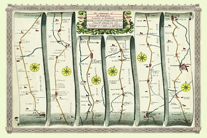 Framed Print : Old Road Strip Map (PLATE 8) The Continuation of the Road from London to Barwick Framed Print : Old Road Strip Map (PLATE 8) The Continuation of the Road from London to Barwick