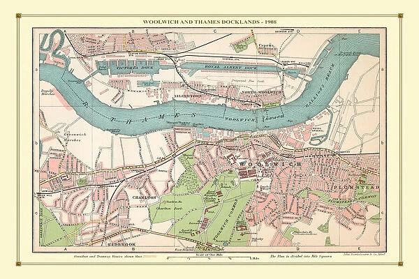 Old Street Map of Woolwich and Thames Docklands 1908