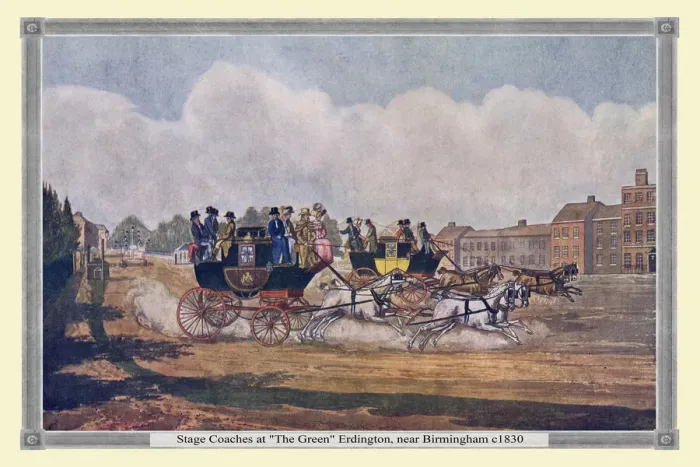 Framed Print : Stage Coaches at The Green'Erdington, near Birmingham c1830