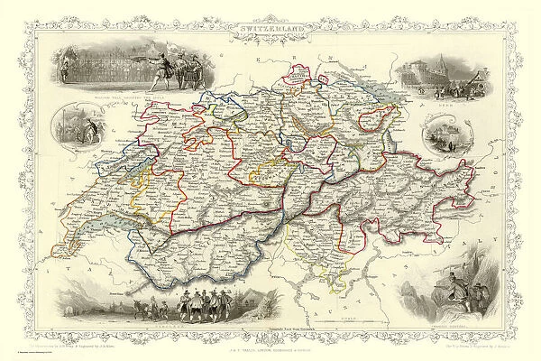 Switzerland 1851. A fine facimile artworked from an antique original map of Switzerland