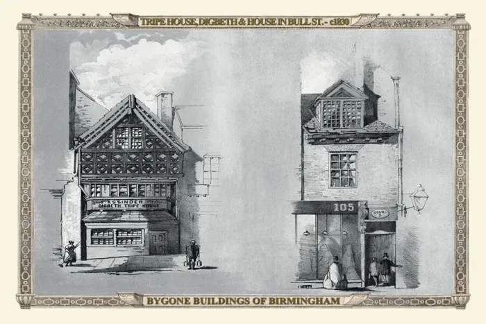 Framed Print : The Tripe House at Digbeth and a House on Bull Street Birmingham 1830 Framed Print : The Tripe House at Digbeth and a House on Bull Street Birmingham 1830