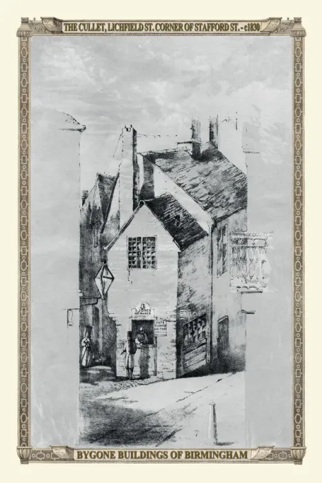 Framed Print : View down to the Cullet, Lichfield Street, corner of Stafford Street 1830of the Presbyterian Meeting House, Birmingham 1869