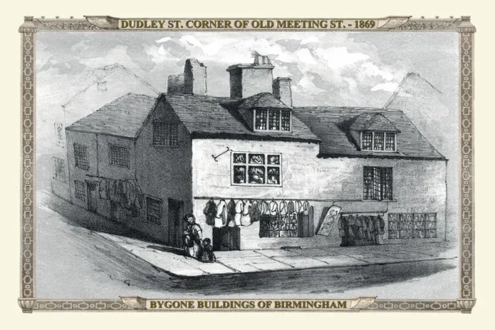 Framed Print : View of Old Buildings on the corner of Dudley Street and Old Meeting Street 1869 Framed Print : View of Old Buildings on the corner of Dudley Street and Old Meeting Street 1869