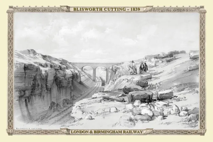 Framed Print : Views on the London to Birmingham Railway - Blisworth Cutting 1839 Framed Print : Views on the London to Birmingham Railway - Blisworth Cutting 1839
