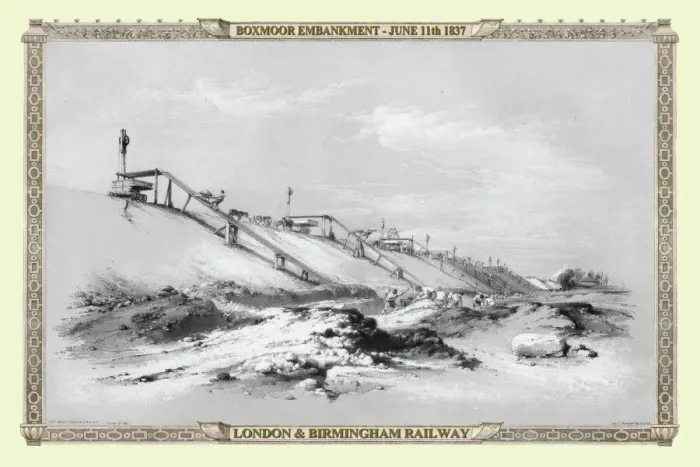 Framed Print : Views on the London to Birmingham Railway - Boxmoor Embankment 1837 Framed Print : Views on the London to Birmingham Railway - Boxmoor Embankment 1837