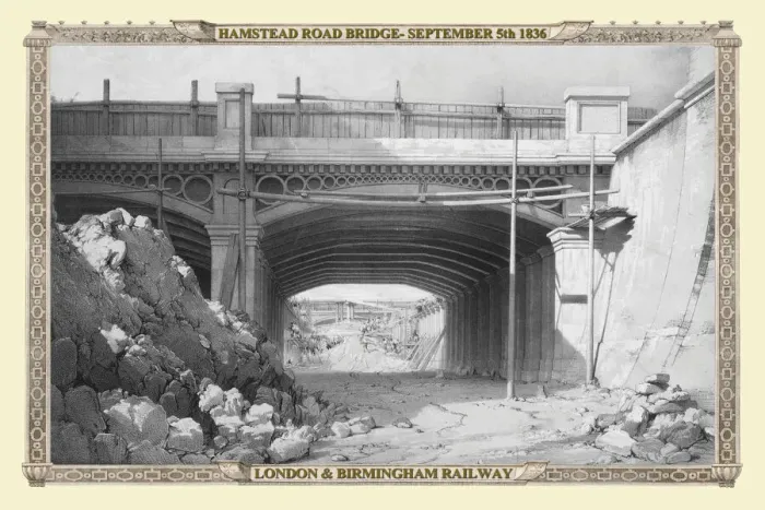 Framed Print : Views on the London to Birmingham Railway - Hamstead Road Bridge 1836 Framed Print : Views on the London to Birmingham Railway - Hamstead Road Bridge 1836