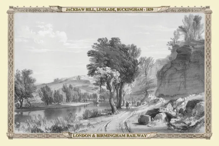 Framed Print : Views on the London to Birmingham Railway - Jackdaw Hill at Linslade 1839 Framed Print : Views on the London to Birmingham Railway - Jackdaw Hill at Linslade 1839